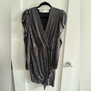 IRO Lou Lou Ruched Metallic Mini Dress Grey